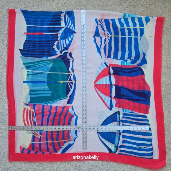 Hermès WOOL STOLE Charmes des Plages Normandes Rectangle Scarf Beach Cabanas - Picture 5 of 16
